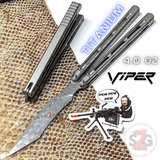 TheONE Viper Clone TITANIUM Balisong Butterfly Knife - Channel Grey Silver - Sharp (Damascus Steel) Knife-Balisong - Tophatter Daily Deals
