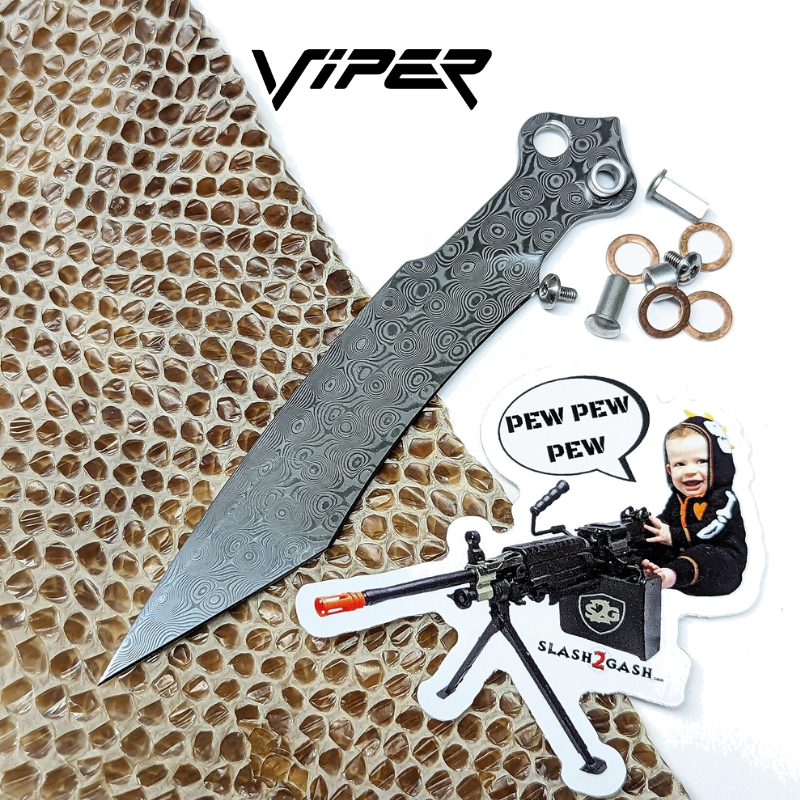 TheONE Viper Clone TITANIUM Balisong Butterfly Knife - Channel Spare DAMASCUS Sharp Blade ONLY + Hardware Knife-Balisong - Tophatter Daily Deals