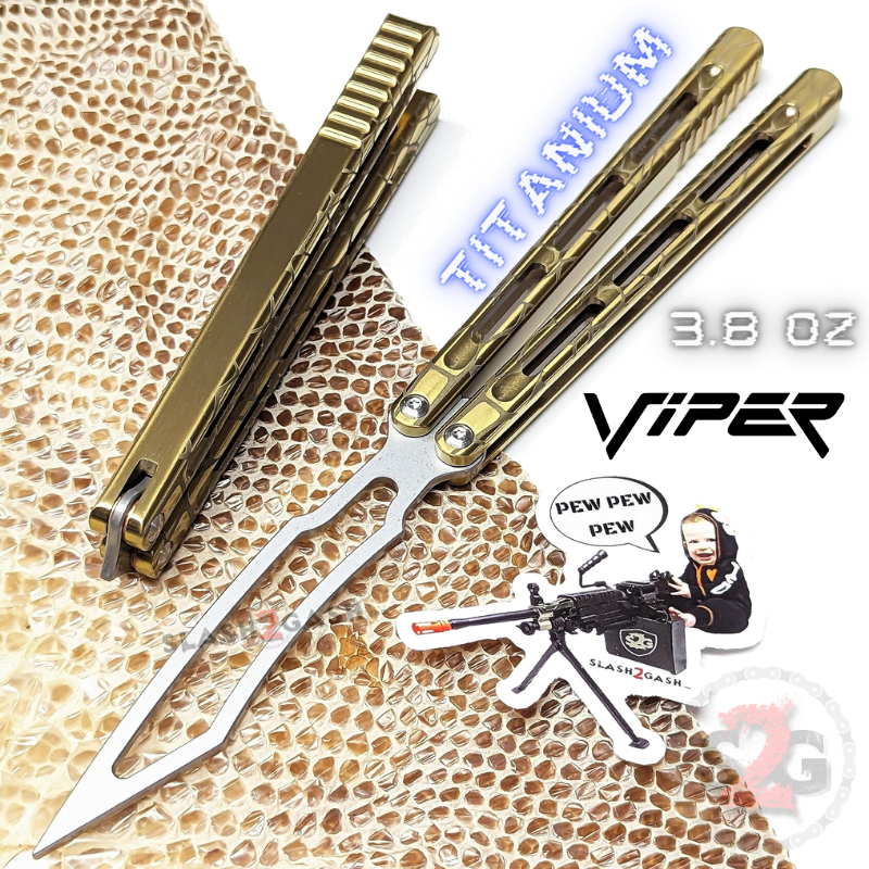 TheONE Viper Clone TITANIUM Balisong Butterfly Knife - Channel Gold - Trainer Knife-Balisong - Tophatter Daily Deals