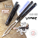 TheONE Viper Clone TITANIUM Balisong Butterfly Knife - Channel Toxic Fire ano - Trainer Knife-Balisong - Tophatter Daily Deals