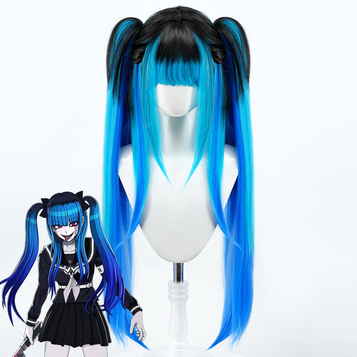 The Hundred Line -Last Defense Academy-Darumi Amemiya Blue Black Cosplay Wig Wig - Tophatter Daily Deals