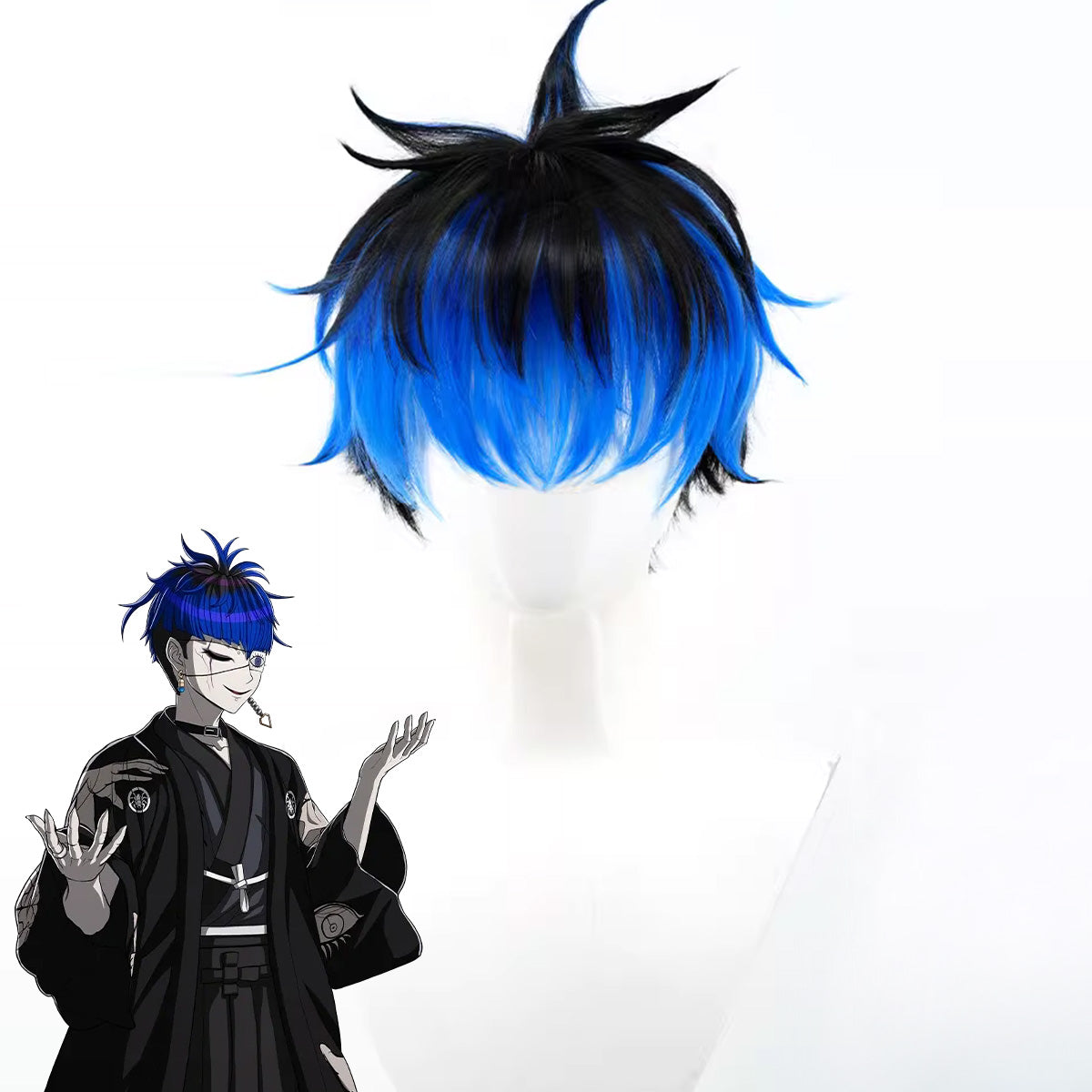 The Hundred Line -Last Defense Academy-Yugamu Omokage Blue Black Cosplay Wig Wig - Tophatter Daily Deals