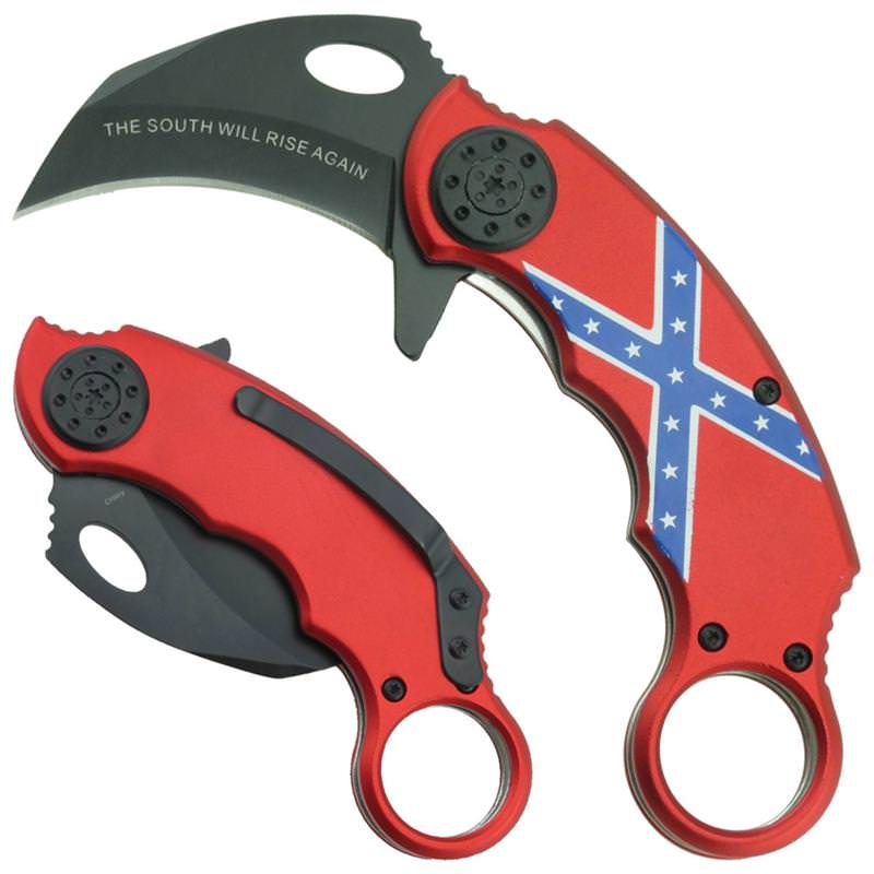 The South Will Rise Again Tactical Spring Assist Karambit Knife - Tophatter's Guns'N'Weapons Store Collectible Weapons - Tophatter Daily Deals