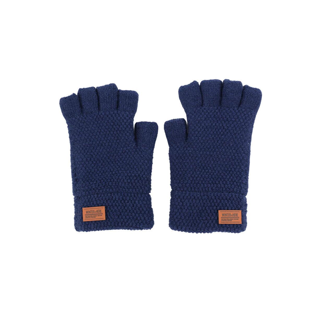Gloves Without Fingertips - Thermal Fingerless Gloves Mens Womens Knitted Warm Winter Half Finger Mittens Blue Gloves - Tophatter Daily Deals