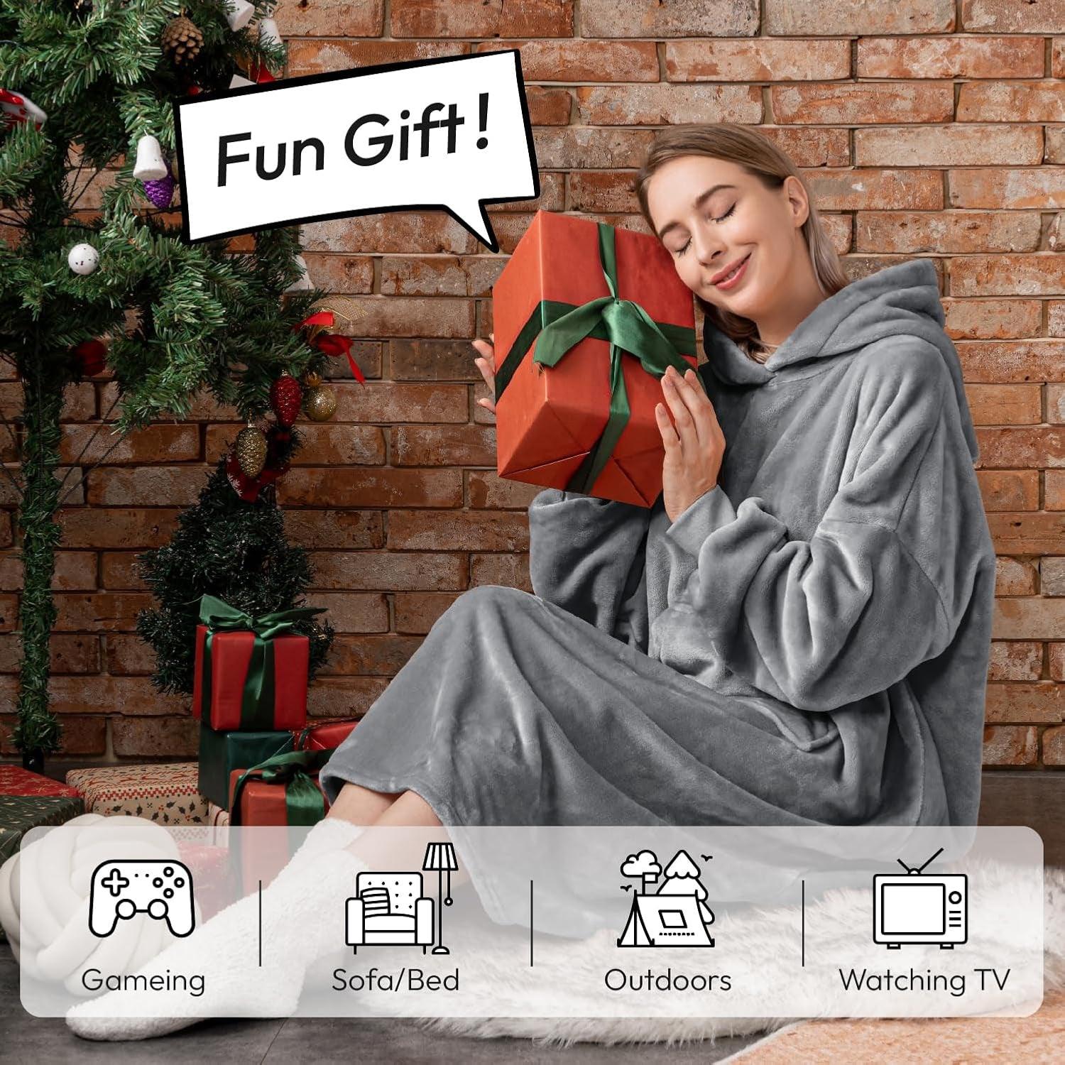 Oversized Blanket Hoodie - Super Soft Warm Cozy Snuggle Hoodie | Thick Flannel Sherpa Hoodie Blanket with Sleeves and Giant Pocket Winter Warm - Tophatter Daily Deals