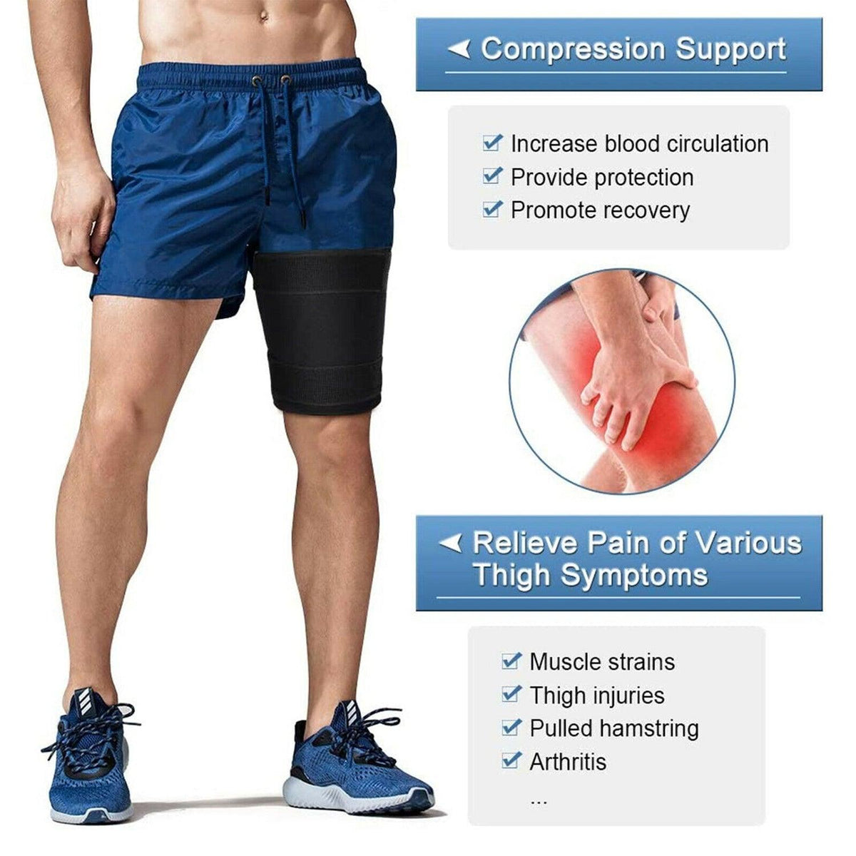 Compression Sleeves for Thighs - Adjustable Hamstring Support Brace for Men and Women Exercise & Fitness - Tophatter Daily Deals