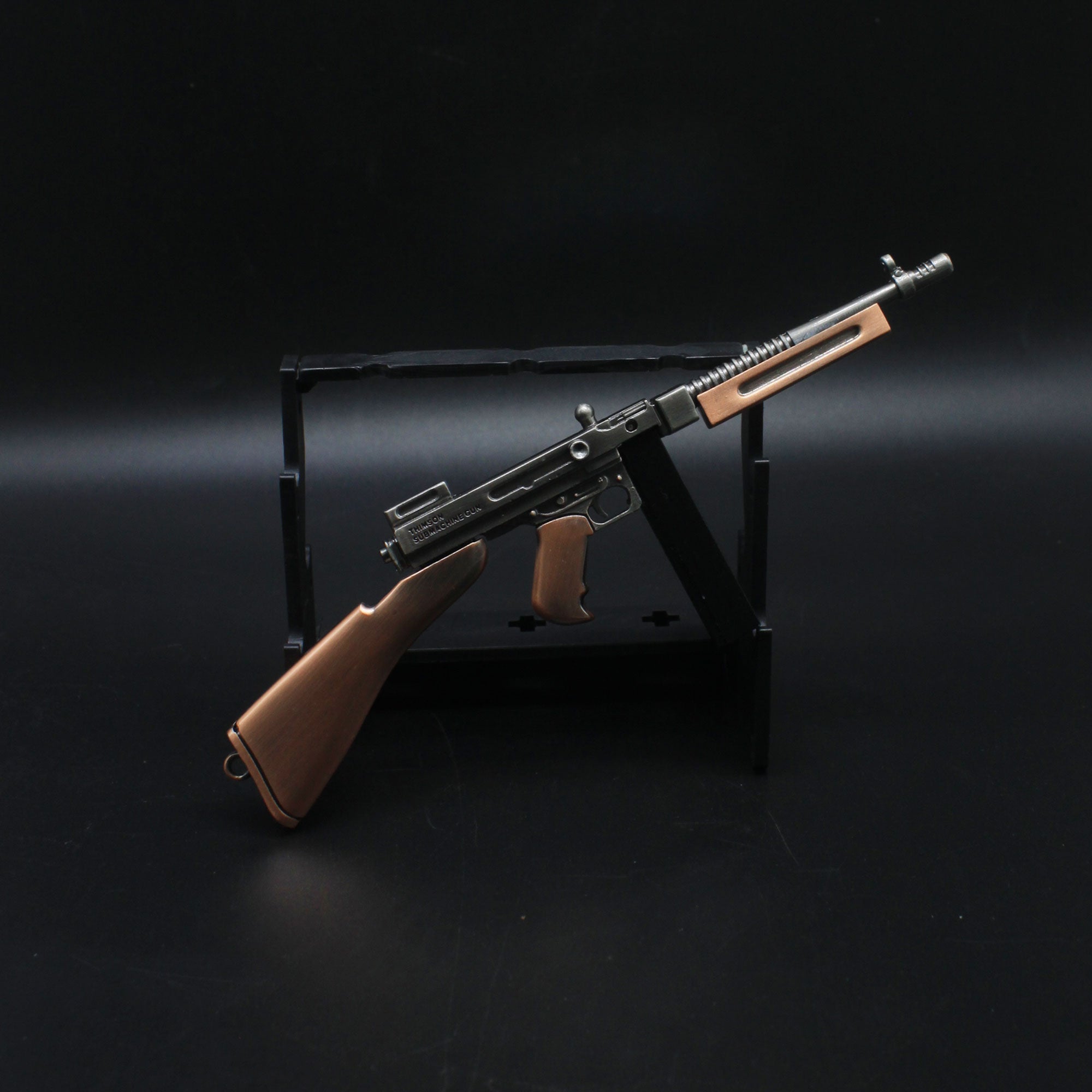 Thompson Submachine Miniature Metal SMG Gun 16.5CM/6.5" Wih Metal Stand - Tophatter Daily Deals