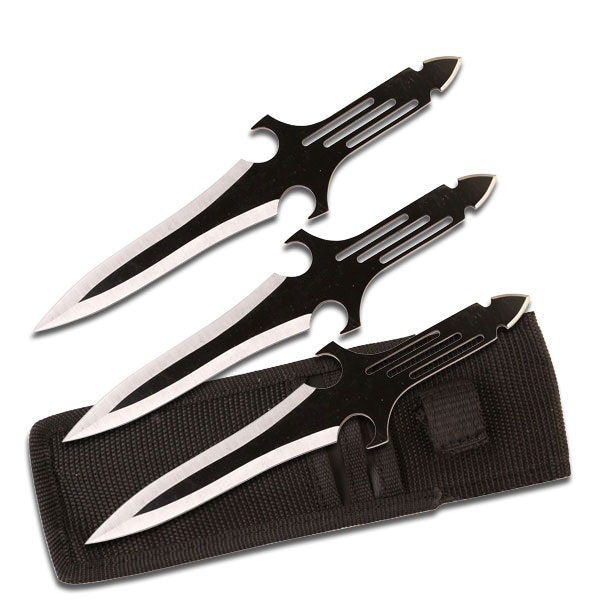 3 Pcs 8 Inch Throwing Knives Set with Sheath Two Tone Blades - Tophatter's Guns'N'Weapons Store Collectible Weapons - Tophatter Daily Deals