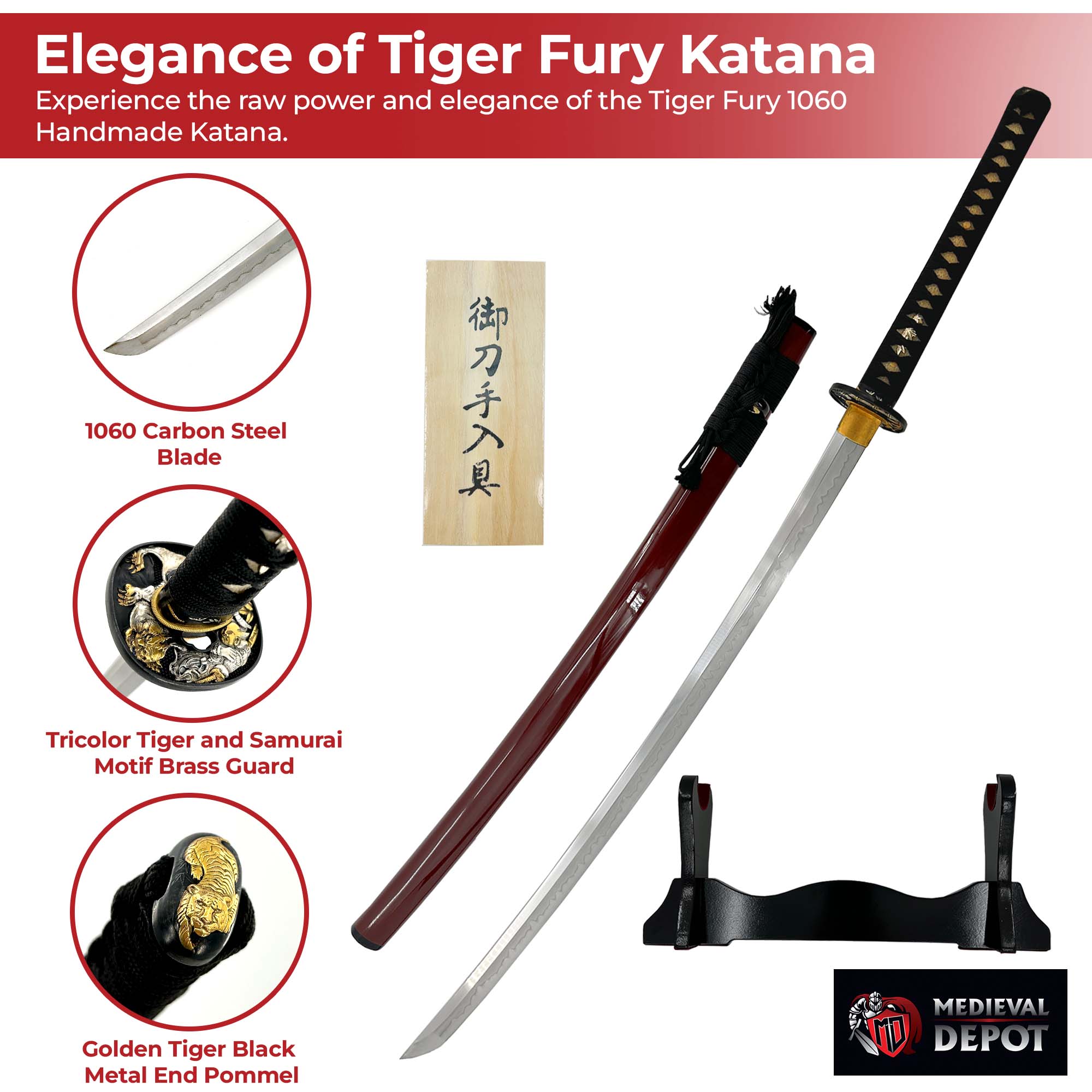 Tiger Fury 1060 Handmade Katana Swords - Tophatter Daily Deals