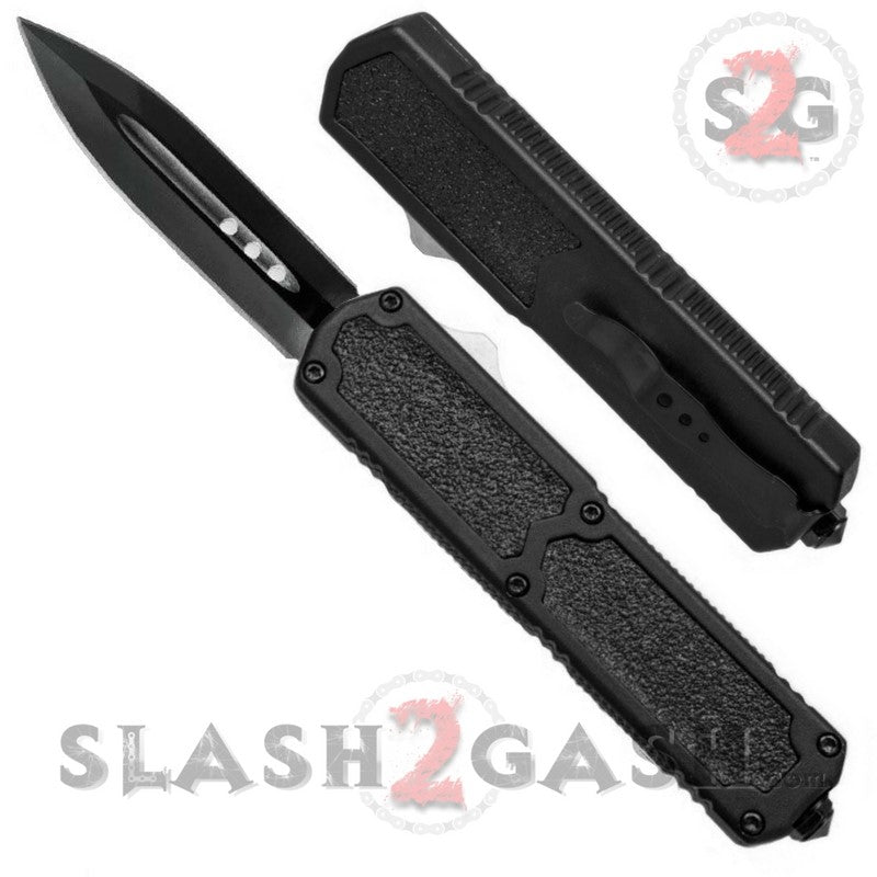 Titan OTF Automatic Knife Dual Action Black Tactical Serrated Edge Dagger Plain Edge Knife-OTF - Tophatter Daily Deals
