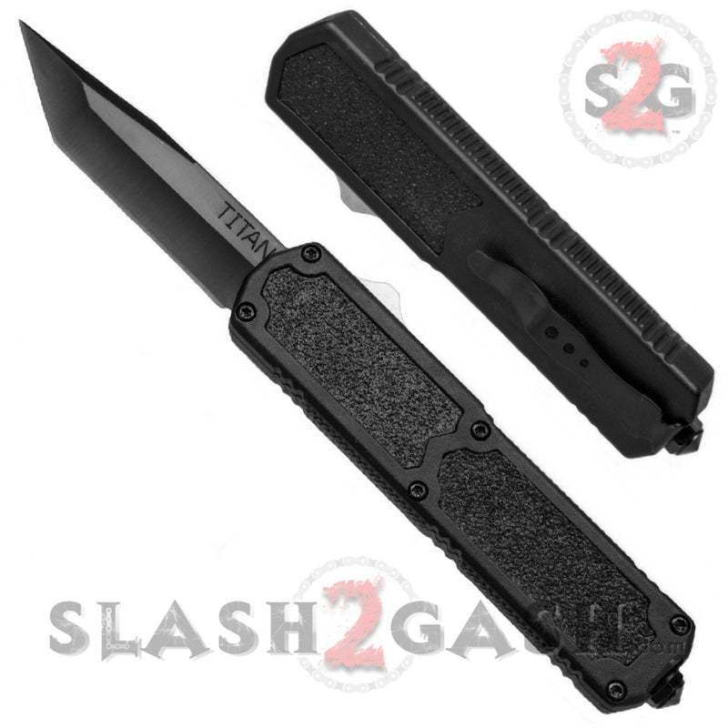 Titan OTF Dual Action Black Tactical Automatic Knife Tanto Serrated Plain Edge Knife-OTF - Tophatter Daily Deals