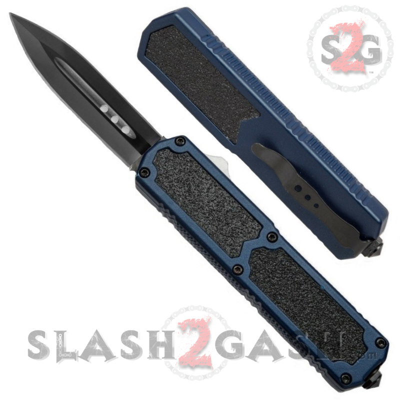 Titan OTF Dual Action BLUE Tactical Automatic Knife Plain Edge Dagger Black Blade Knife-OTF - Tophatter Daily Deals