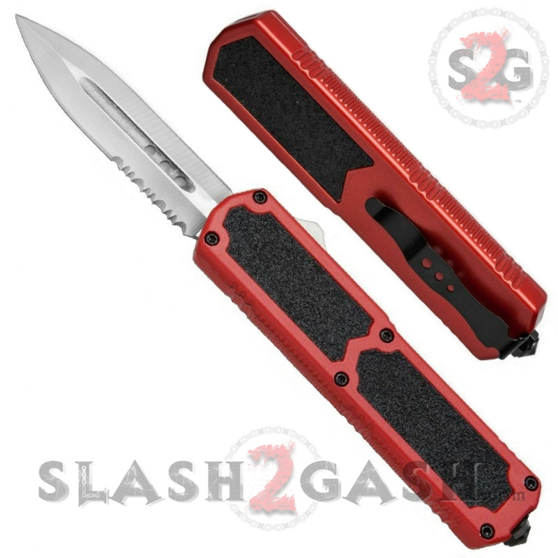 Titan OTF Dual Action Red Automatic Knife Satin Dagger Serrated Knife-OTF - Tophatter Daily Deals