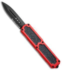 Titan OTF Dual Action Red Automatic Knife Satin Dagger Serrated Black Blade Serrated Knife-OTF - Tophatter Daily Deals