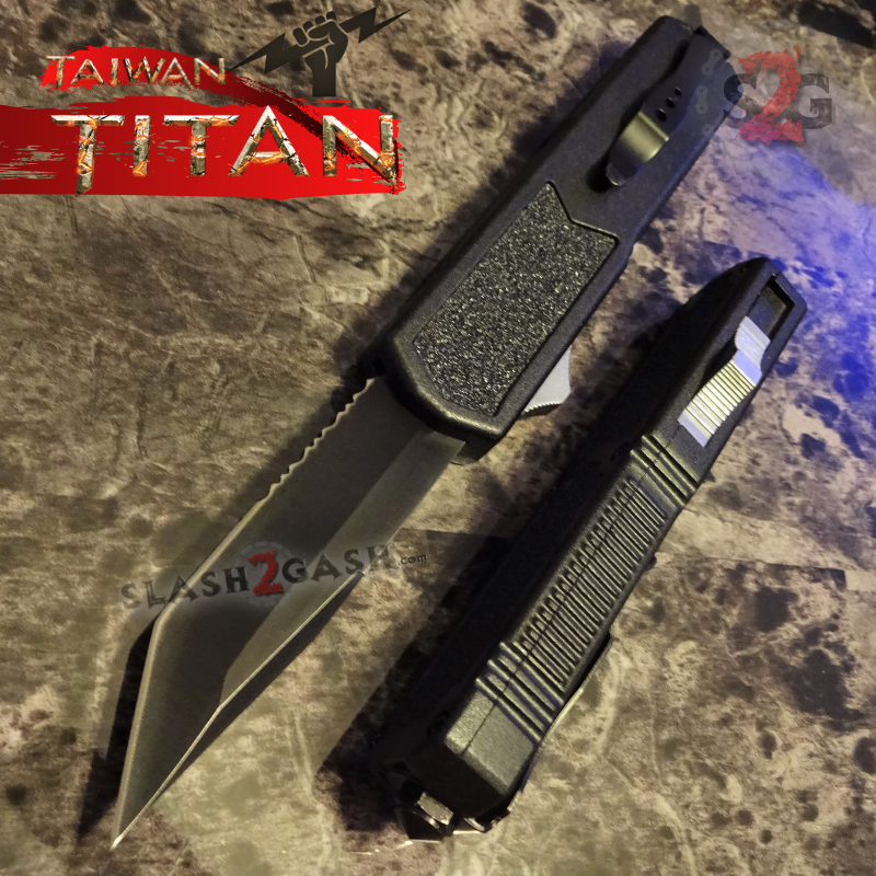 Titan OTF Knife D/A Black Automatic Switchblade TAIWAN - upgraded Knife-OTF - Tophatter Daily Deals