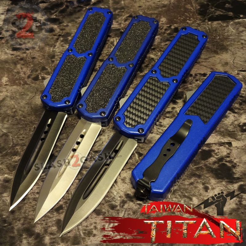 Titan OTF Knife D/A Blue Automatic Switchblade TAIWAN - upgraded Knife-OTF - Tophatter Daily Deals