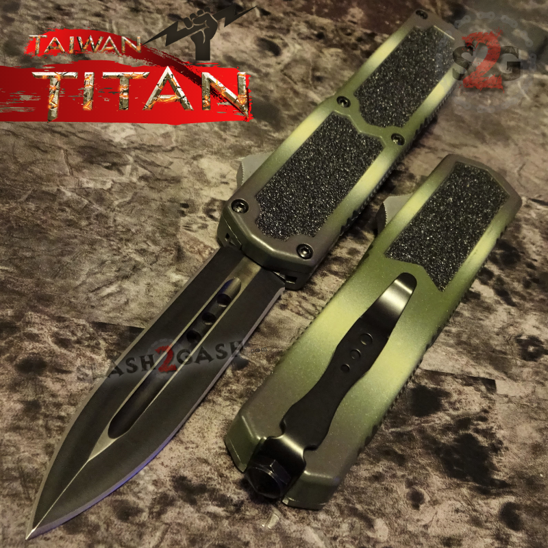Titan OTF Dual Action Camo Tactical Automatic Knife - Dagger Plain Double Edge - Regular inserts Knife-OTF - Tophatter Daily Deals