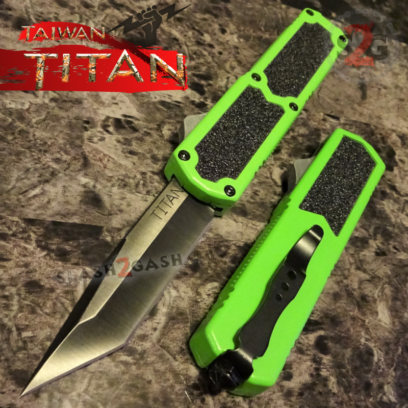 Titan OTF Knife D/A Green Automatic Switchblade TAIWAN - upgraded Tanto Plain - Black Knife-OTF - Tophatter Daily Deals
