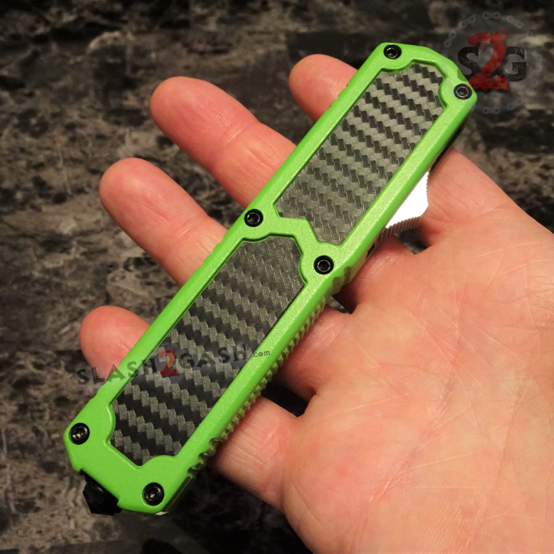 Titan OTF Knife D/A Green Automatic Switchblade TAIWAN - upgraded Double Edge (carbon fiber) - Black Knife-OTF - Tophatter Daily Deals