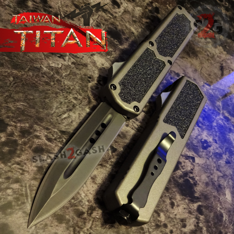 Titan OTF Automatic Knife Dual Action Grey Tactical Dagger Serrated Plain Edge Knife-OTF - Tophatter Daily Deals