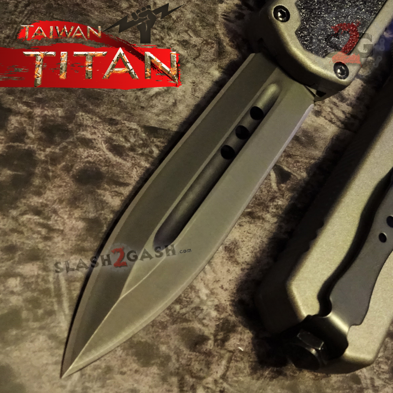 Titan OTF Automatic Knife Dual Action Grey Tactical Dagger Serrated Knife-OTF - Tophatter Daily Deals