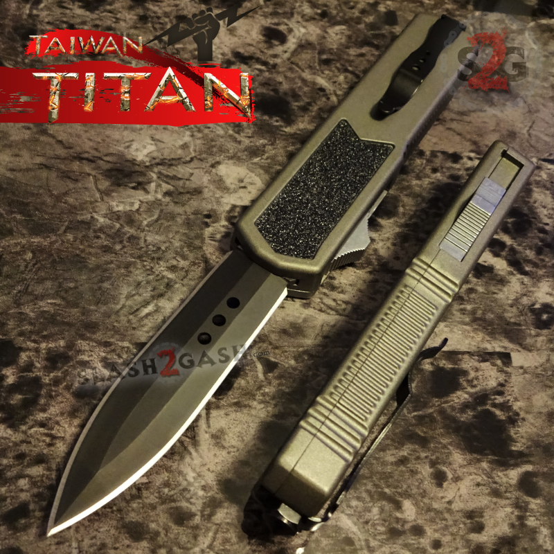 Titan OTF Automatic Knife Grey Dual Action - Dagger Serrated Knife-OTF - Tophatter Daily Deals