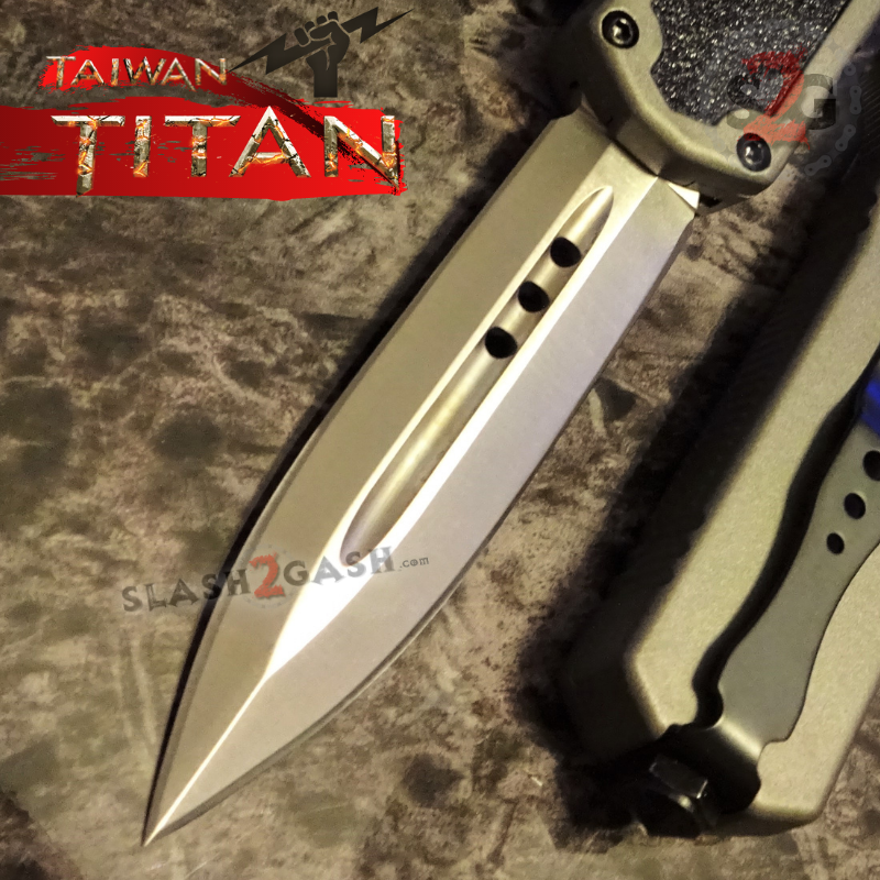 Titan OTF Automatic Knife Grey Dual Action - Dagger Serrated Knife-OTF - Tophatter Daily Deals