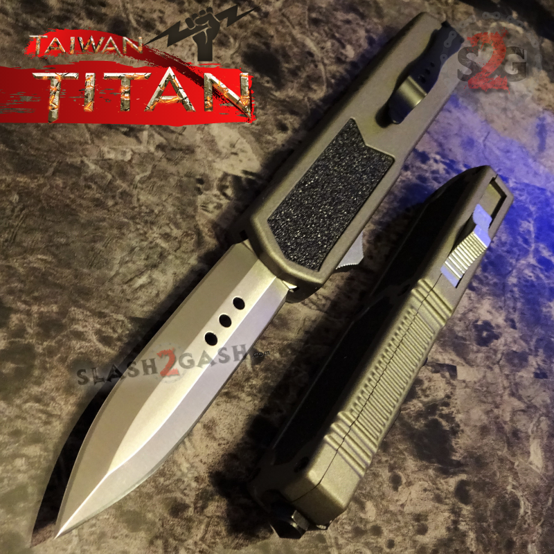 Titan OTF Automatic Knife Grey Dual Action - Dagger Serrated Knife-OTF - Tophatter Daily Deals