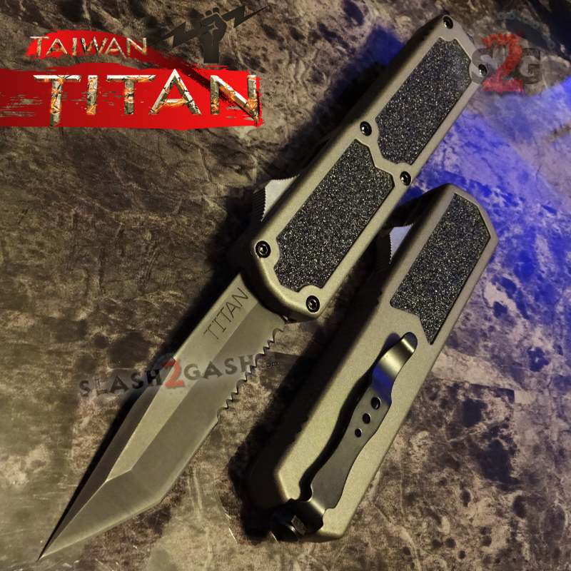 Titan OTF Knife D/A Grey Automatic Switchblade Gray TAIWAN - upgraded Tanto Serrated - Black Knife-OTF - Tophatter Daily Deals
