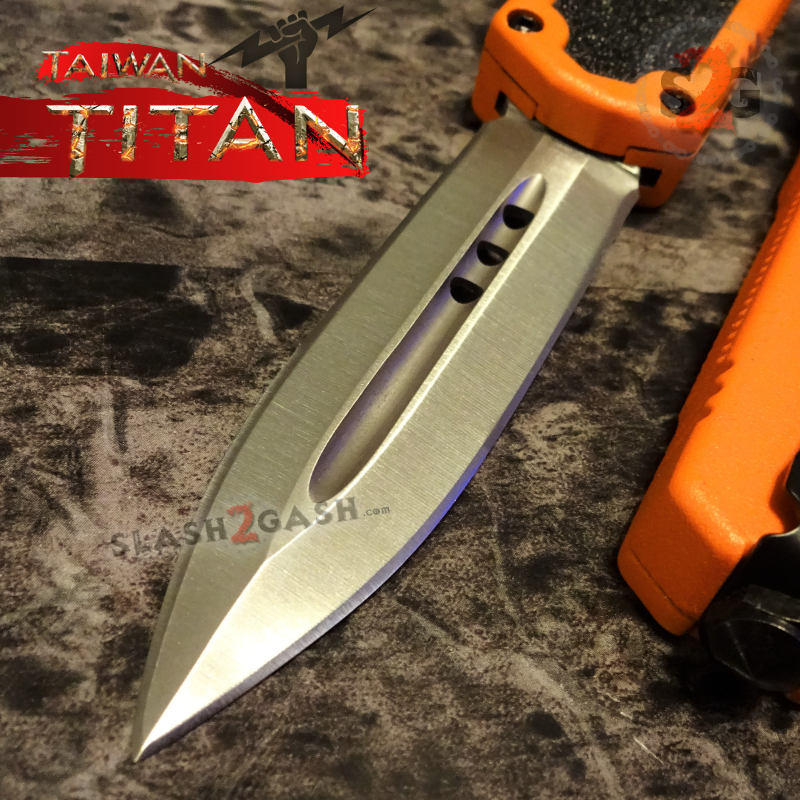 Titan OTF Knife D/A Orange Automatic Switchblade TAIWAN - upgraded Double Edge Plain - Satin Knife-OTF - Tophatter Daily Deals