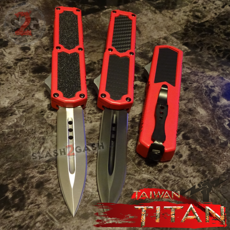 Titan OTF Knife D/A Red Automatic Switchblade TAIWAN - upgraded Knife-OTF - Tophatter Daily Deals