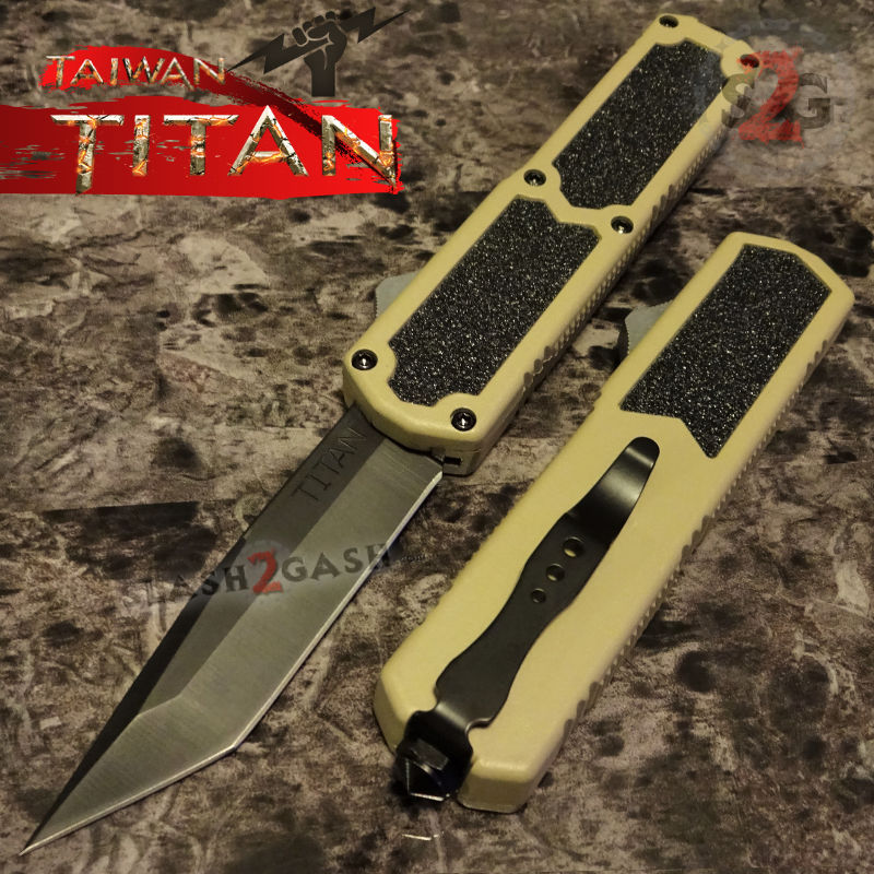 Titan OTF Knife D/A Tan Automatic Switchblade Sand TAIWAN - upgraded Knife-OTF - Tophatter Daily Deals