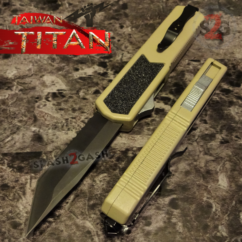 Titan OTF Knife D/A Tan Automatic Switchblade Sand TAIWAN - upgraded Knife-OTF - Tophatter Daily Deals