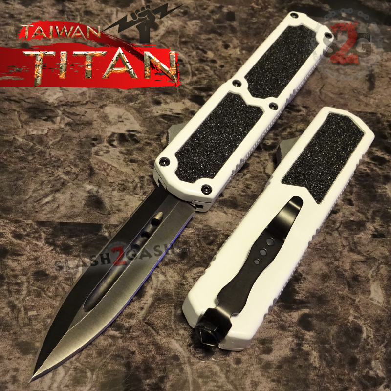 Titan OTF Knife D/A White Automatic Switchblade TAIWAN - upgraded Knife-OTF - Tophatter Daily Deals