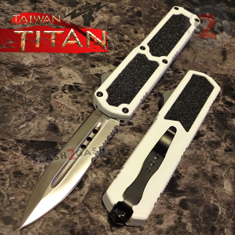Titan OTF Knife D/A White Automatic Switchblade TAIWAN - upgraded Knife-OTF - Tophatter Daily Deals