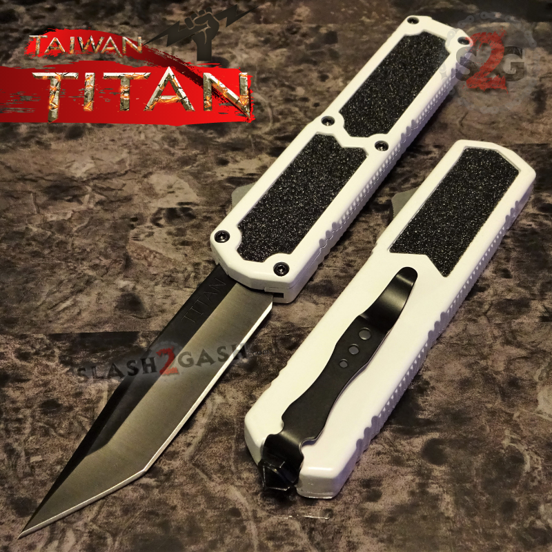 Titan OTF Knife D/A White Automatic Switchblade TAIWAN - upgraded Knife-OTF - Tophatter Daily Deals