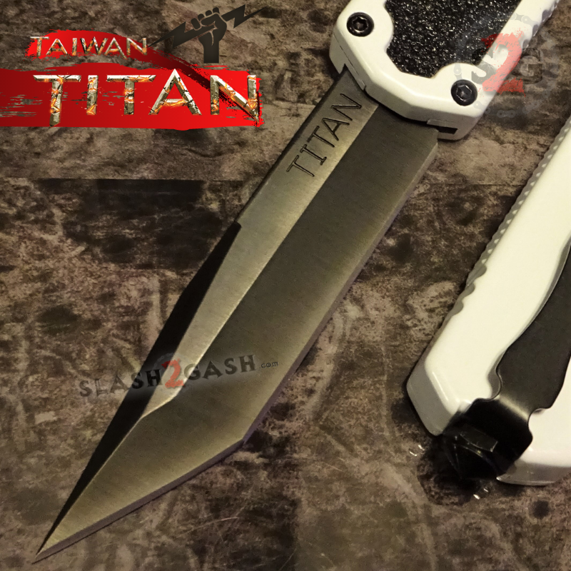 Titan OTF Knife D/A White Automatic Switchblade TAIWAN - upgraded Tanto Plain - Black Knife-OTF - Tophatter Daily Deals