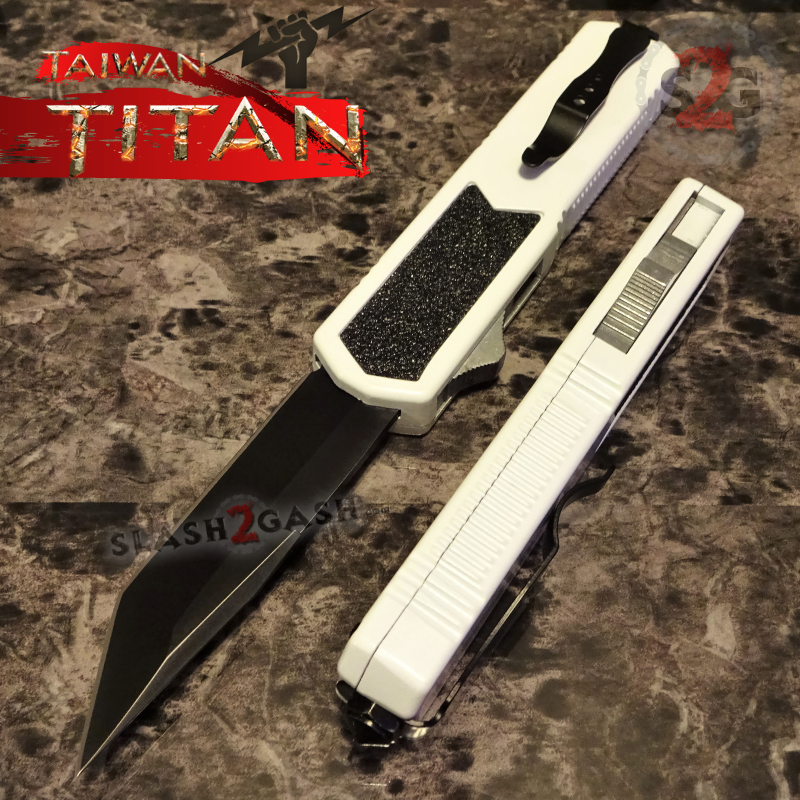 Titan OTF Knife D/A White Automatic Switchblade TAIWAN - upgraded Knife-OTF - Tophatter Daily Deals