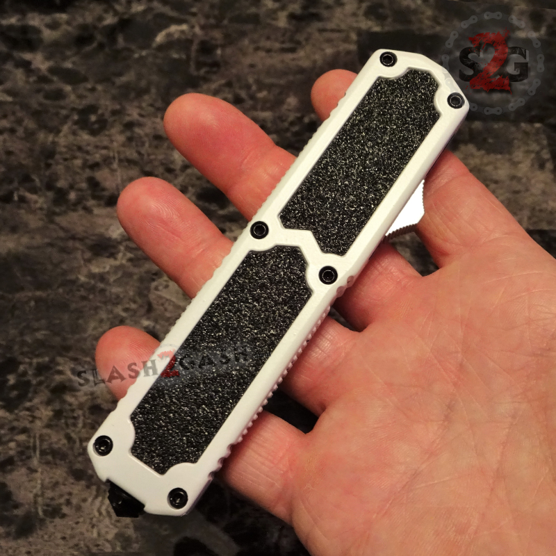 Titan OTF Knife D/A White Automatic Switchblade TAIWAN - upgraded Tanto Serrated - Satin Knife-OTF - Tophatter Daily Deals
