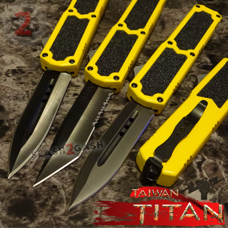 Titan OTF Knife D/A Yellow Automatic Switchblade TAIWAN - upgraded Knife-OTF - Tophatter Daily Deals