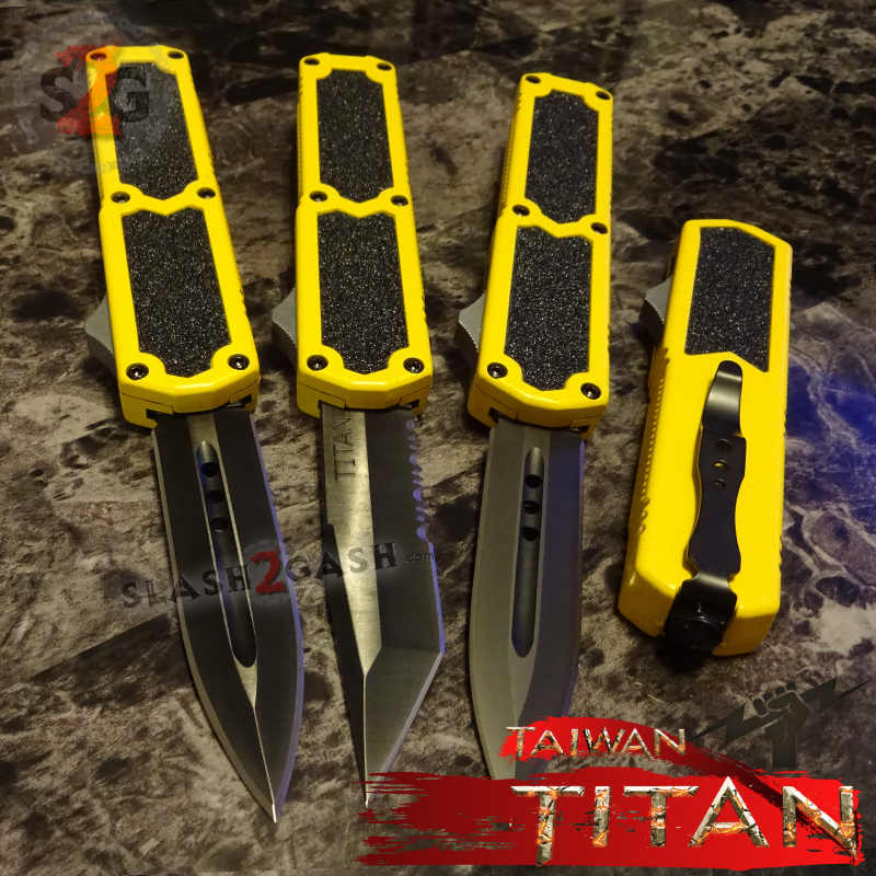 Titan OTF Knife D/A Yellow Automatic Switchblade TAIWAN - upgraded Knife-OTF - Tophatter Daily Deals