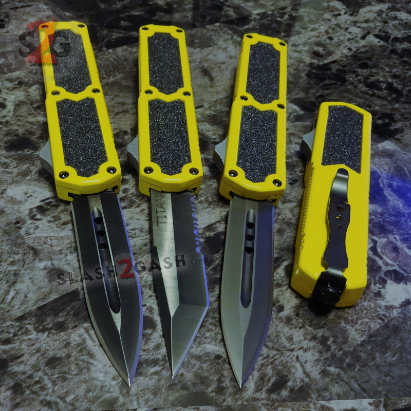 Titan OTF Knife D/A Yellow Automatic Switchblade TAIWAN - upgraded Knife-OTF - Tophatter Daily Deals