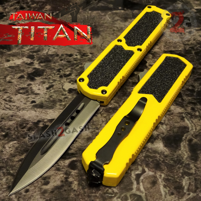 Titan OTF Dual Action Yellow Automatic Knife UPGRADED - Dagger Ser Dagger Plain Knife-OTF - Tophatter Daily Deals