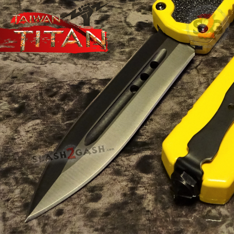 Titan OTF Dual Action Yellow Automatic Knife UPGRADED - Dagger Plain Knife-OTF - Tophatter Daily Deals