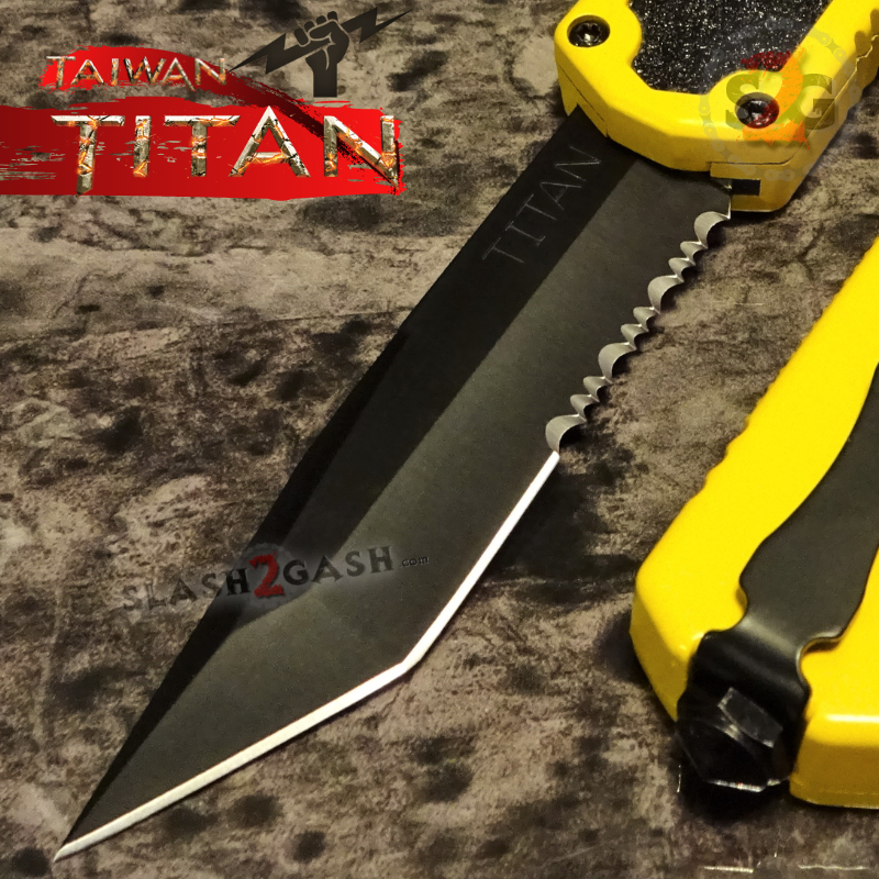 Titan OTF Dual Action Yellow Automatic Knife UPGRADED - Tanto Ser Knife-OTF - Tophatter Daily Deals