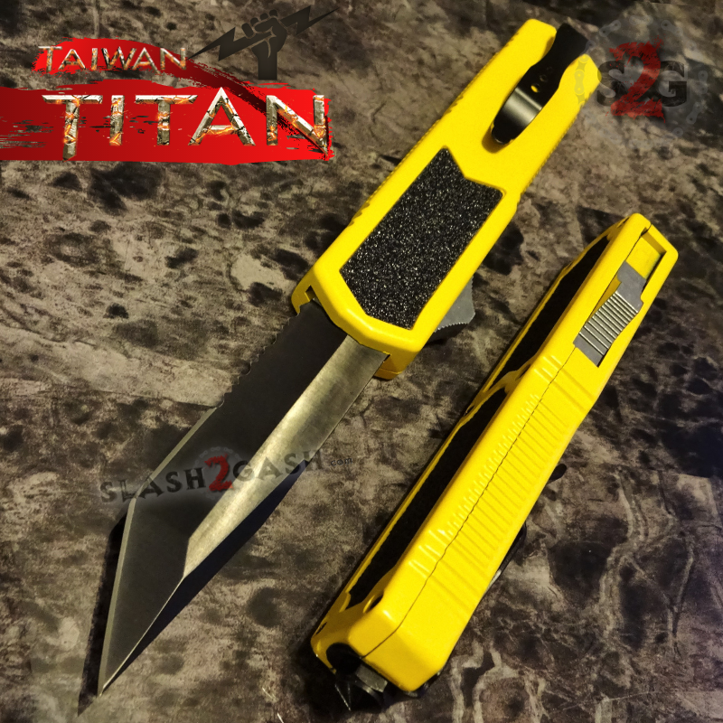 Titan OTF Dual Action Yellow Automatic Knife UPGRADED - Tanto Ser Knife-OTF - Tophatter Daily Deals