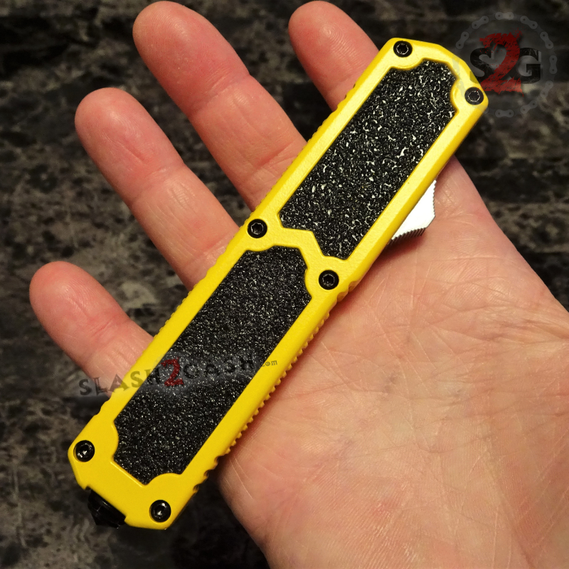Titan OTF Knife D/A Yellow Automatic Switchblade TAIWAN - upgraded Tanto Plain - Black Knife-OTF - Tophatter Daily Deals