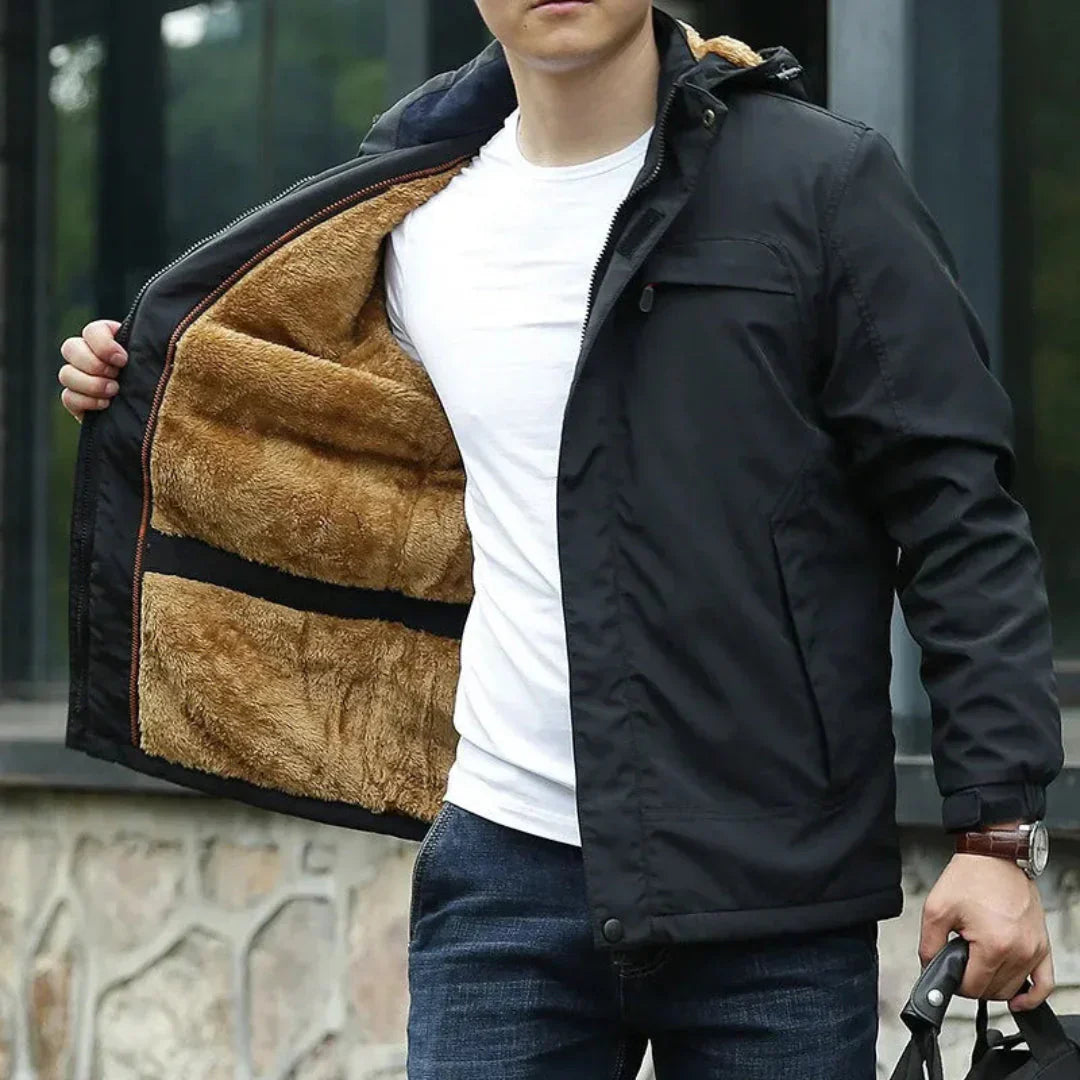 Waterproof Mens Jacket - Hip-Length Fleece-Lined Commute Black - Tophatter Daily Deals