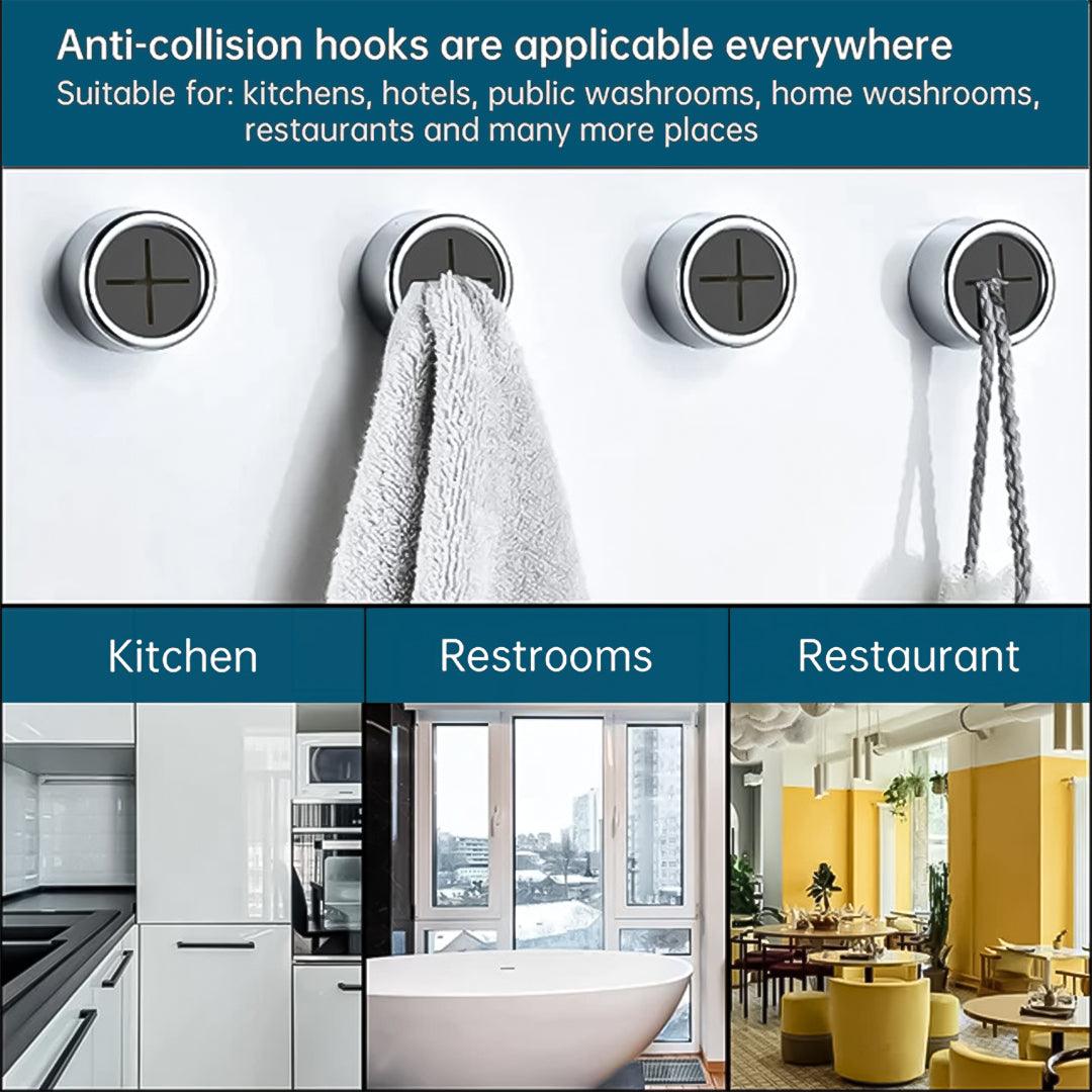 Tea Towel Holders Push and Grip - PUSH & GRIP Silver Towel Holder Triple Hooks Self adhesive No Drilling Bathroom Personal Care - Tophatter Daily Deals