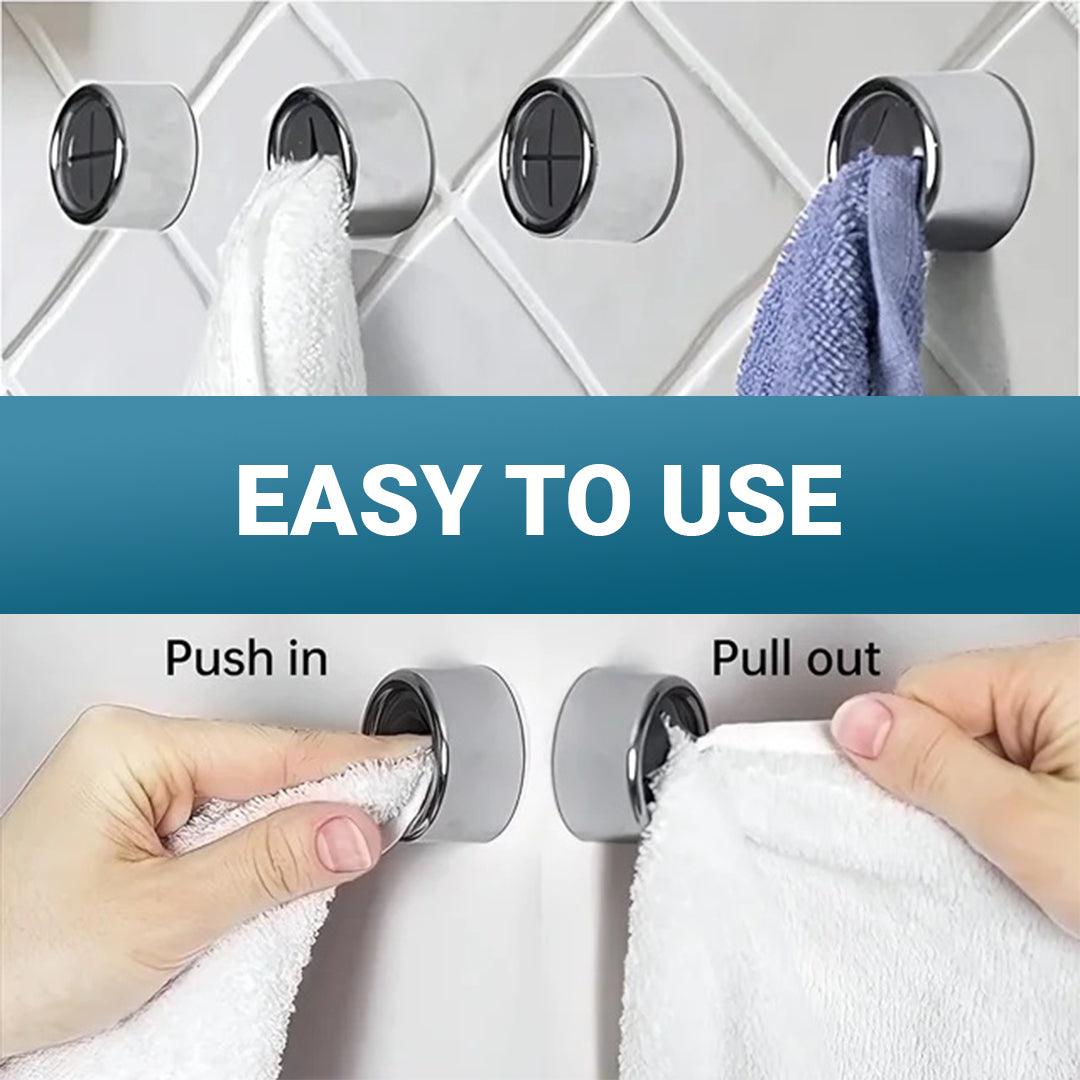 Tea Towel Holders Push and Grip - PUSH & GRIP Silver Towel Holder Triple Hooks Self adhesive No Drilling Bathroom Personal Care - Tophatter Daily Deals